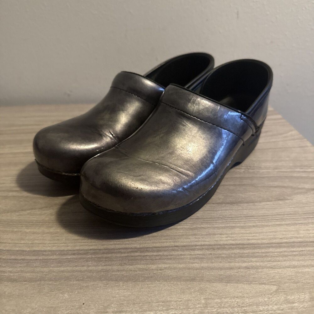 DANSKO Professional Metalic Silver Fade Leather Clogs Sz 9-9.5 EU 40 Shoes - Picture 2 of 12